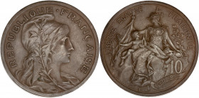 IIIème République (1870 - 1940) - Bronze - ESSAI Pré-série 10 Centimes Dupuis 
1897. 
A/ REPUBLIQUE FRANÇAISE,
Buste de la Liberté à droite. 
R/ LIBER...