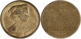 IIIème République (1870 - 1940) - Bronze-aluminium - Essai du procédé Durville 
1909.
A/ Buste féminin à droite.
R/ BRONZE D'ALUMINIUM A 90% DE CUIVRE...