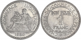 IIIème République (1870 - 1940) - Aluminium - Essai 1 Franc Chambres de Commerce
1920.
A/ COMMERCE INDUSTRIE ESSAI / 1920, 
Mercure assis à gauche. 
R...