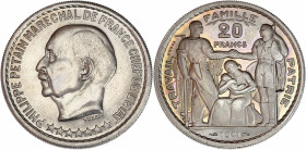 Etat FRANÇAIS (1940 - 1944) - Cupro-nickel - Essai 20 Francs Pétain par Vezien.
1941.
A/ PHILIPPE PÉTAIN MARECHAL DE FRANCE CHEF DE L'ETAT,
Tête de Pé...