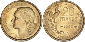 Quatrième République (1947 - 1959) - Bronze-aluminium - Essai 20 Francs Guiraud 1950.
A/ REPUBLIQUE FRANÇAISE,
Tête de Marianne à gauche. 
R/ LIBERTE ...