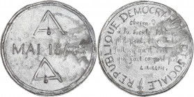 Deuxième République (1848-1852) - Propagande républicaine. 
A/ Deux compas et règles, inscription mai 1848 dans une couronne de laurier. 
R/ Inscripti...