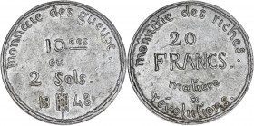 Deuxième République (1848-1852) - Médaille Critique des inégalités sociales 1848. 
A/ Légende circulaire; monnaie des gueux; au droit dans le champ : ...