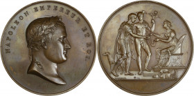 Premier Empire (1804-1814) - Médaille de Napoléon Empereur et Roi.
A/ Légende circulaire, tête de Napoléon, signé J.PD DROZ FECIT AN 1809.
R/ Mercure ...