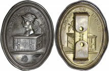Plaque Uniface Banque de France. 
A/ Banque de France, buste d'Hermès sur un coffre. 
Bronze Argenté.
 81x63mm - 75.6g. TTB.