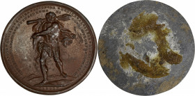 Mexique - Médaille d'Hercule (1833) - Étain Bronzé. 
A/ Légende circulaire, Hercule debout avec la massue, portant le lion de némée, exergue: 1833.
R/...