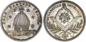 L'Abeille impériale.
Argent.
A/ ☐ DE L'ABEILLE IMPERIALE:. ; équerre sur compas entourant un pentagramme
flamboyant portant la lettre G, sur des ramea...