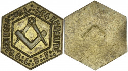 Orient d'Asnières - Loge Humanite.
Laiton.
A/ L:. 364 HUMANITE / OR:. D'ANIERES.G:.L:.D:.F:. ; équerre et compas entrecroisés.
R/ Uniface.
Référence: ...