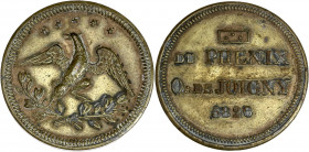 Orient de Joigny - Loge le Phénix.
Cuivre.
A/ Phénix sur rameau d'acacia sous cinq étoiles.
R/☐/ DU PHENIX / O:. DE JOIGNY/ 5826.
Référence: Lab 572.
...