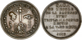 Orient de Metz - Loge l'École de la Sagesse et le Triple Accord Réunis. 
Cuivre. 
A/ S:.C:./ DE L'ECOLE/ DE LA SAGESSE/ ET DU / TRIPLE-ACCORD / REUNIS...