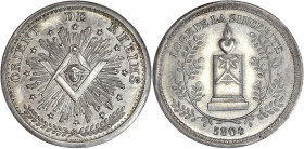 Orient de Reims - Loge La Sincérité. 
Argent. 
A/ ORIENT DE RHEIMS; face rayonnante dans l'équerre et le compas entrecroisés,
entourés d'un cercle d'é...