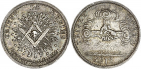 Orient de Reims - Loge Triple Union.
Argent. 
A/ ORIENT DE RHEIMS: face rayonnante dans l'équerre
et le compas entrecroisés, entourés d'un cercle d'ét...