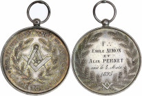 Orient de Toulouse - Loge L'indépendance Française.
Argent. 
A / R:. L:. L'INDEPENDANCE FRANÇAISE / ❀ O:. DE TOULOUSE ❀ ; champ: compas croisés qui en...