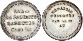 Orient de Toulouse - Loge La Parfaite Harmonie. 
Argent. 
A/ Dans un cercle de perles, R:. L☐ / LA PARFAITE / HARMONIE / O:. DE T:..
R/ Dans un cercle...