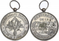 Orient de Vienne - Loge La Concorde. 
Bronze Argenté. 
A/ ★ LIBERTÉ ÉGALITÉ FRATERNITÉ ★ / L:. F LE 5 JUIN 1781; triangle entrelacé d'un rameau d'acac...
