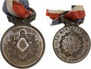 Médaille Banalisée. - Loge de Compiègne. 
Cuivre.
A/ Équerre et compas entrecroisés autour d'une couronne d'acacia. 
R/ Légende circulaire; ★LE MONT G...
