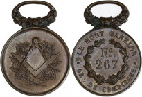 Médaille Banalisée.
Cuivre. 
A/ LA L:. LE MONT GANELON OR:. DE COMPÈGNE 1889.; couronne de laurier.
R/ Champ réservé; au F affection et reconnaissance...