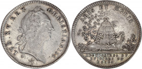 Jeton - Corporation apothicaires et épiciers de Rouen - Argent.
A/ LUD. XV. REX - CHRISTIANISS, 
buste de Louis XV, signé FM.
B/ ARIS ET ÆGRIS, 
essai...