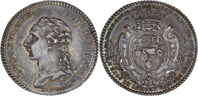 Jeton - Corporation Drapiers - Argent.
A/ D. XVI. REX - CHRISTIANISS, buste de Louis XVI, signé TREBUCHET. 
R/ MARCH FABRICANTS D'ETOFFE D'OR D'ARGENT...