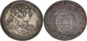 Jeton - Corporation Tapissiers - Argent.
A/ LUD. XV. REX. CHRISTIANISS, buste de Louis XV signé JCR. 
R/ LA. COMMTE. DES. MDS. TAPISSIERS. DE. PARIS, ...