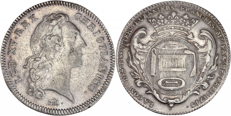 Jeton - Corporation Tissutiers Rubaniers et Frangers - Argent. 
A/ LUD. XV. REX ...