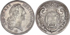 Jeton - Corporation Tissutiers Rubaniers et Frangers - Argent. 
A/ LUD. XV. REX CHRISTIANISS, tête de Louis XV à droite signé F.M.
R/ LA COMTE DES. TI...