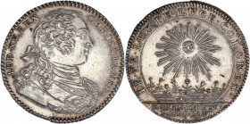 Jeton - Corporation des Marchants Teinturiers - Argent. 
A/ LUD. XV. REX. CHRISTIANISS, buste de Louis XV. 
R/ DE. TE. LUX. DE. LUCE. COLORES; exergue...