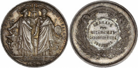 Chambre des mécaniciens chaudronniers fondeurs (19ème siècle) - Argent.
 Poinçon Abeille.
A/ UNIONS NATIONALE,
l'Industrie et le Commerce debout devan...
