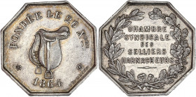 Chambre Syndicale des Selliers Harnacheurs (1864) - Argent.
A/ FONDÉE LE 26 X BRE, 
une selle, date 1864. 
R/ CHAMBRE SYNDICALE DES SELLIERS HARNACHEU...