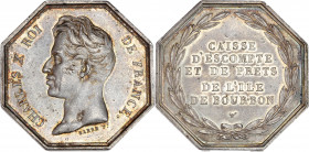 Jeton - Caisse d'escompte et de prêts de l'île de Bourbon - Argent.
A/ CHARLES X ROI - DE FRANCE, buste de Charles X, 
sous le cou: BARRE FT.
R/ CAISS...