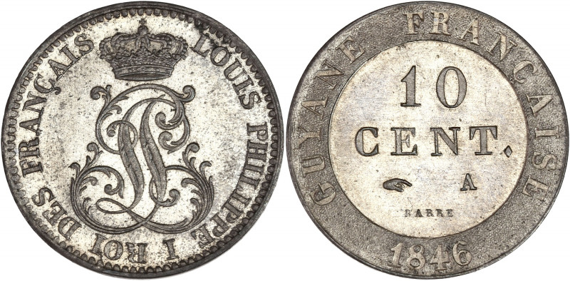 Guyane - Louis philippe I (1830-1848) - Billon - 10 centimes 1846,Paris.
A/ Mono...