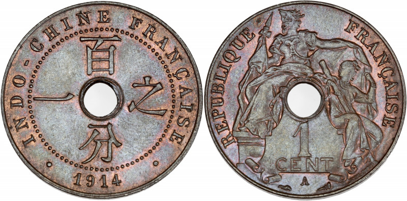 Indochine - Bronze - 1 centime 1914 A,Paris.
A/ République assise à gauche.
R/ V...
