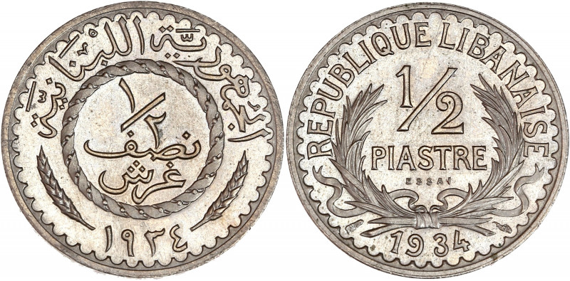 Liban - Cupro-nickel - Essai - 1/2 Piastre 1934.
A/ Valeur faciale dans une cour...