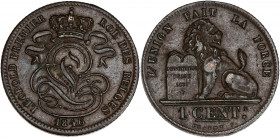 Belgique - Léopold Ier (1655 – 1705) - Bronze - 1 centime.
A/ LEOPOLD PREMIER ROI DES BELGES 1846,
Chiffre du roi.
R/ L'UNION FAIT LA FORCE,
 Lion ass...
