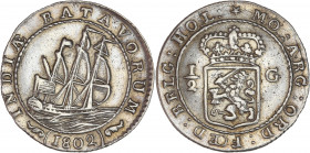 Indes néerlandaise - Argent - 1/2 gulden 1802
A/ MO.ARG ORD FOED BELG HOL
Écu au lion couronné, entouré de la légende
R/ NDIAE BATAVORUM 1802. 
Navire...