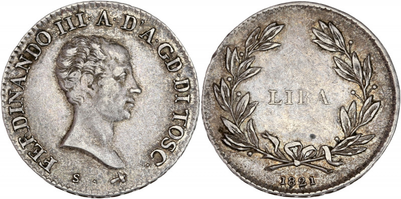 Italie - Toscane - Ferdinand III (1814-1824) - Argent - Lira 1821. 
A/ FERDINAND...
