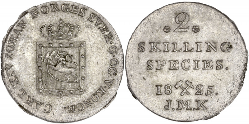 Norvège - Charles III John (1818-1844) - Argent - 2 Skilling (1/60) 1825 
A/ CAR...