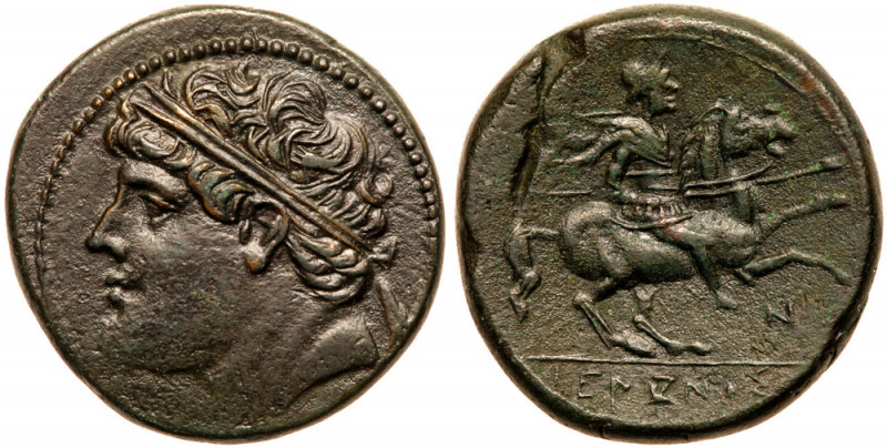 Sicily, Syracuse. Ca. 275-216 BC. AE 29 (18.22 g). Diademed head of Hieron II fa...