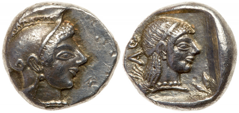 Attica, Athens, ca. 510-500/490 BC. Silver Hemidrachm (2.09 g). Helmeted head of...