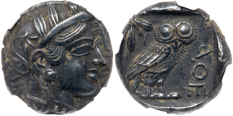 Attica, Athens. Silver Tetradrachm (17.13 g), ca. 454-404 BC. Helmeted head of A...