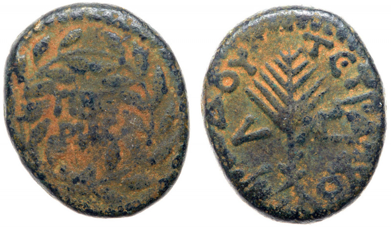 Herod Antipas, 4 BCE - 39 CE. AE half-denomination (22 mm; 6.39). Scarce. Mint o...