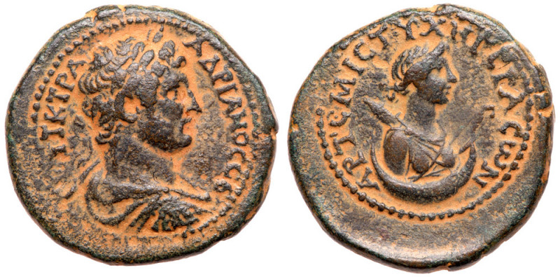 Hadrian. &AElig; (14.08 g), AD 117-138. Gerasa in Decapolis. I&Delta; AYT K TPA ...