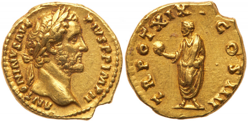 Antoninus Pius, A.D. 138-161. Gold Aureus (7.40 g.). Mint of Rome, AD 155-156. L...