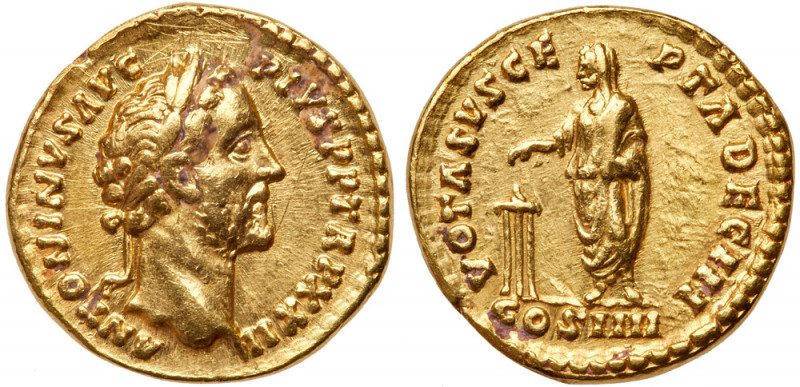 Antoninus Pius. Gold Aureus (6.82 g), AD 138-161. Rome, AD 158/9. ANTONINVS AVG ...