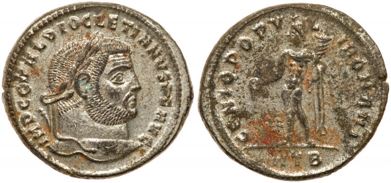 2-Piece lot of Silvered Tetrarchic Folles. Includes a follis of Diocletian from ...