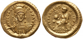 Theodosius II, AD 402-450. Gold Solidus (4.29g). AU