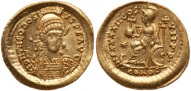 Theodosius II. Gold Solidus (4.39 g), AD 402-450. EF