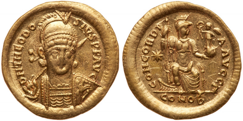 Theodosius II. Gold Solidus (4.46 g), AD 402-450. Constantinople, AD 408-420. D ...