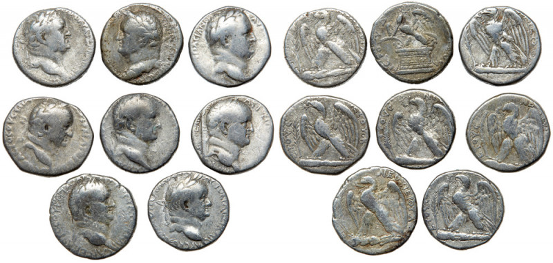 8-piece lot of Syrian Silver Tetradrachms of Vespasian, AD 69-79. Coins grade Fi...