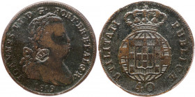 St. Thomas & Prince. Countermark 40 Reis, (1854). PCGS F
